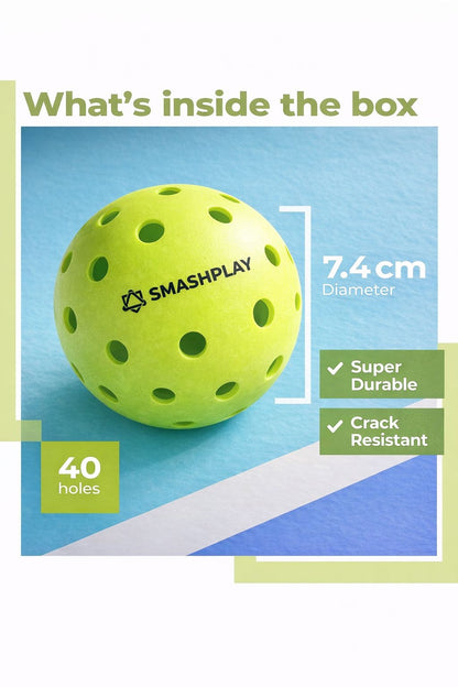 Smashplay Premium Outdoor Pickleball Balls (40 Holes) – Durable, Crack-Resistant – Pack of 3|4
